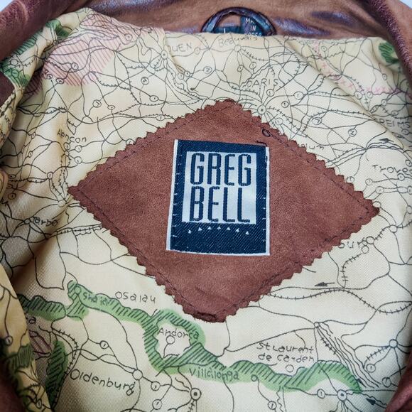 Vtg Greg Bell Brown Suede Leather Bomber Aviator Jacket Large Retro 90s Pilot - Picture 11 of 16